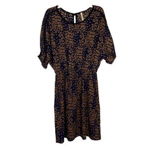 Vintage My Beloved Blouson Dress Size S Navy Brown Short Sleeve USA